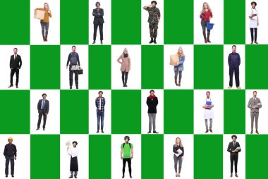 Farklı mesleklere sahip çok ırklı insanlar kümesi