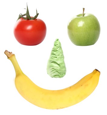 Beyaz arka planda farklı gıda malzemelerinden yüz