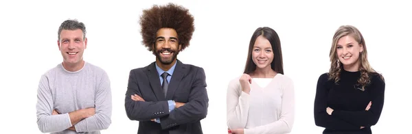 Conjunto Pessoas Multi Étnicas Está Posando Fundo Branco — Fotografia de Stock