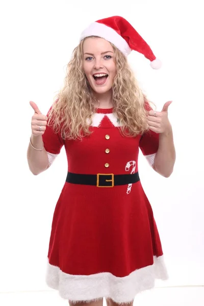 Blondes Mädchen Weihnachtskleid Und Hut — Stockfoto