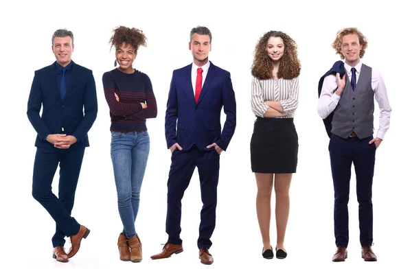 Conjunto Pessoas Multi Étnicas Está Posando Fundo Branco — Fotografia de Stock