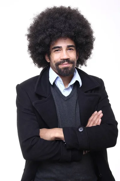 Happy Black Man Posing White Background — Stock Photo, Image