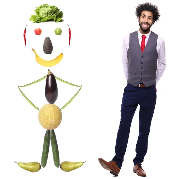 Humain Légumes Fruits Avec Homme Afro Américain — Photo