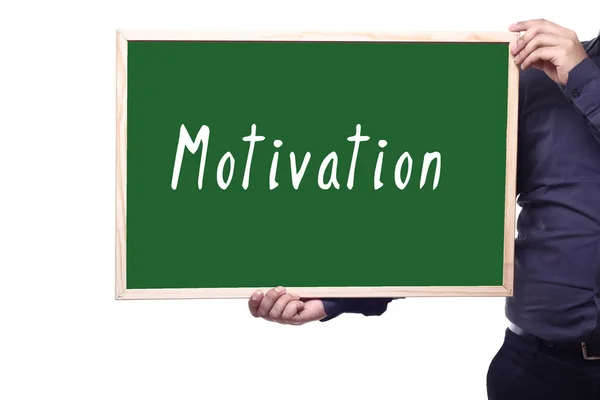 Man Håller Blackboard Med Ordet Motivation — Stockfoto