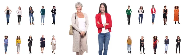 Set Multiracial Women Different Ages White Background — Stock Photo, Image
