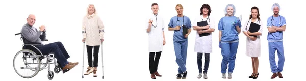 Set Van Artsen Met Patiënten Witte Achtergrond — Stockfoto