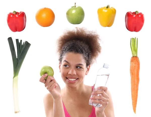Young Sports Woman Different Fruits Vegetables — Stock Photo, Image