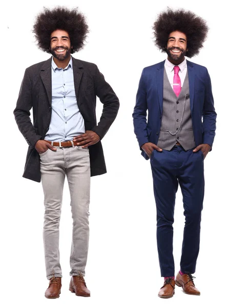 Afro Américain Homme Dans Différentes Poses Sur Fond Blanc — Photo