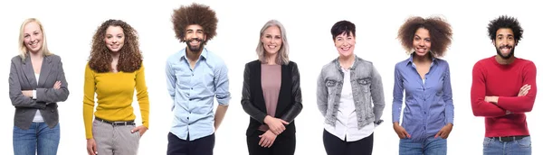 Conjunto Personas Multiétnicas Posando Sobre Fondo Blanco —  Fotos de Stock