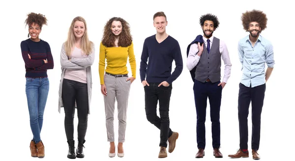 Ensemble Personnes Multi Ethniques Pose Sur Fond Blanc — Photo