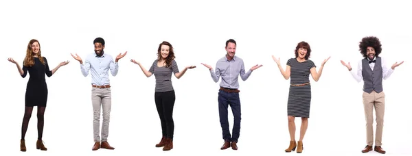 Conjunto Personas Multiétnicas Posando Sobre Fondo Blanco —  Fotos de Stock