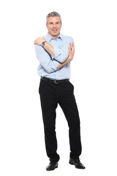 Adulto Caucasiano Homem Está Sorrindo — Fotografia de Stock