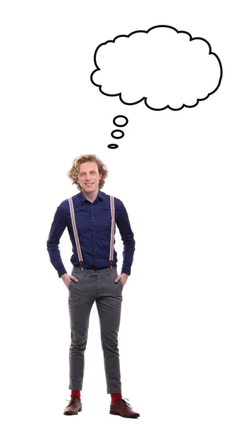 Young Caucasian Man Speech Bubble White Background — Stock Photo, Image