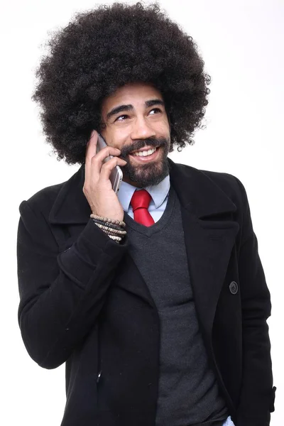 Μαύρο Επιχειρηματίας Μιλάμε Για Κινητό Τηλέφωνο — Φωτογραφία Αρχείου