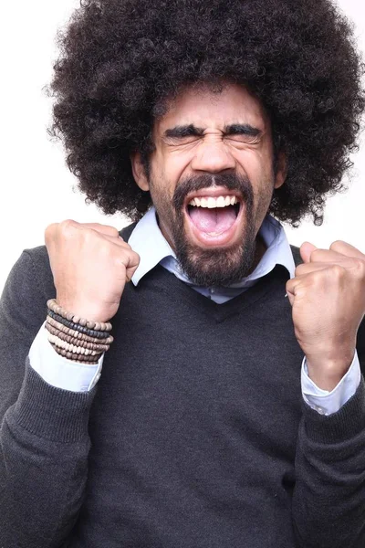 Screaming Black Man White Background — Stock Photo, Image