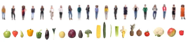Набор Различных Овощей Фруктов Фоне Людей — стоковое фото