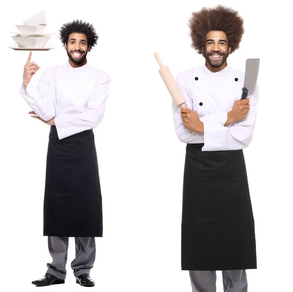 Cozinheiros Afro Americanos Sobre Fundo Branco — Fotografia de Stock