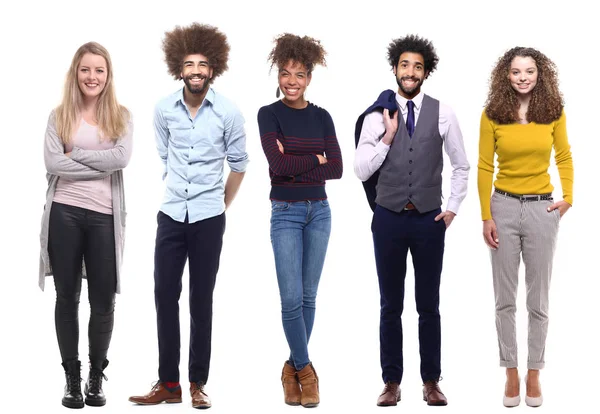 Ensemble Personnes Multi Ethniques Pose Sur Fond Blanc — Photo