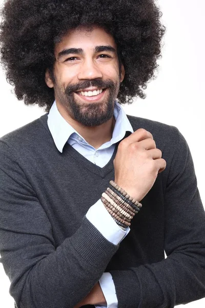 大头发的情绪黑人男人 — 图库照片