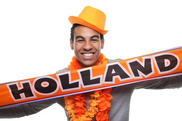 Black sport fan with Holland scarf