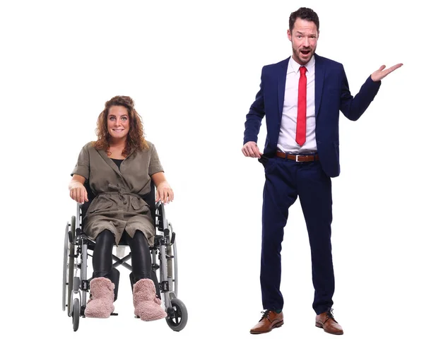 Mujer Discapacitada Con Hombre Negocios Sobre Fondo Blanco — Foto de Stock