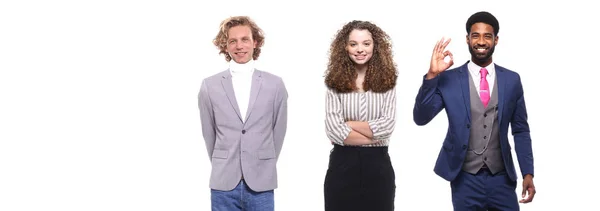 Mannen Vrouwen Poseren Witte Achtergrond — Stockfoto