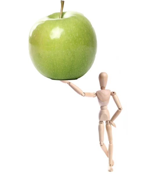 Wooden Human Toy Mannequin Apple — 스톡 사진