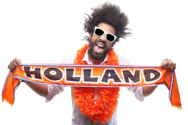 Glücklicher Schwarzer Hollandfan Brille Mit Schal — Stockfoto