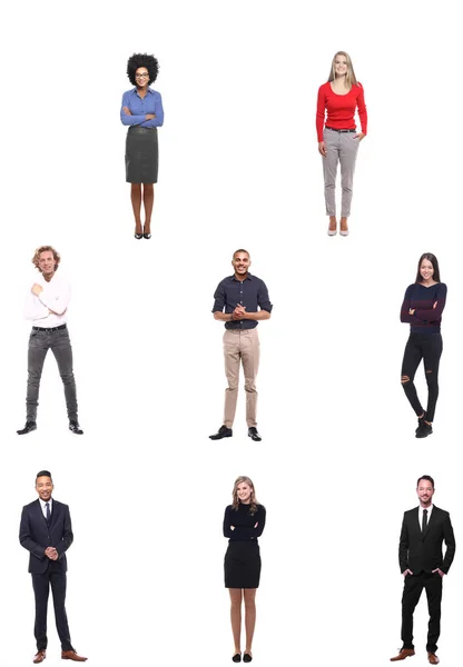 Conjunto Personas Multiétnicas Posando Sobre Fondo Blanco —  Fotos de Stock