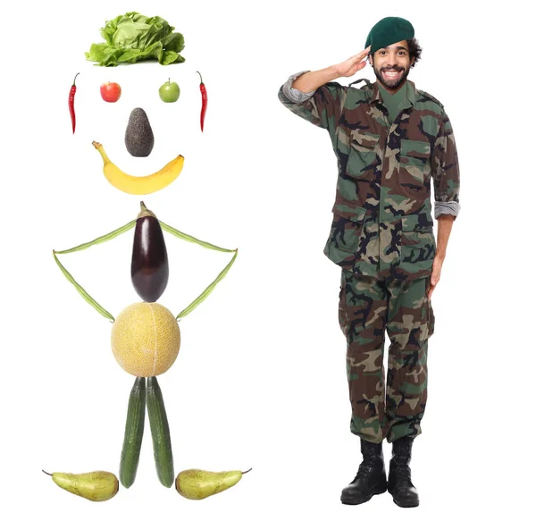 Humain Légumes Fruits Avec Soldat Afro Américain — Photo