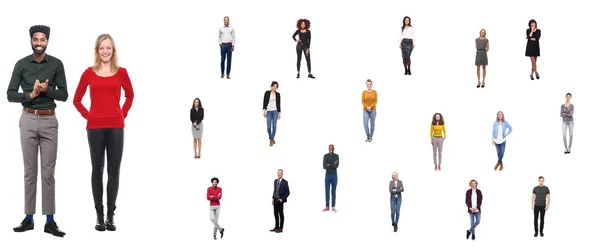 Conjunto Personas Multiétnicas Posando Sobre Fondo Blanco — Foto de Stock