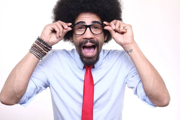 Emotionele Afro Zakenman Voor Een Witte Achtergrond — Stockfoto