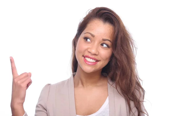 Caucásico Chica Está Apuntando Algo — Foto de Stock