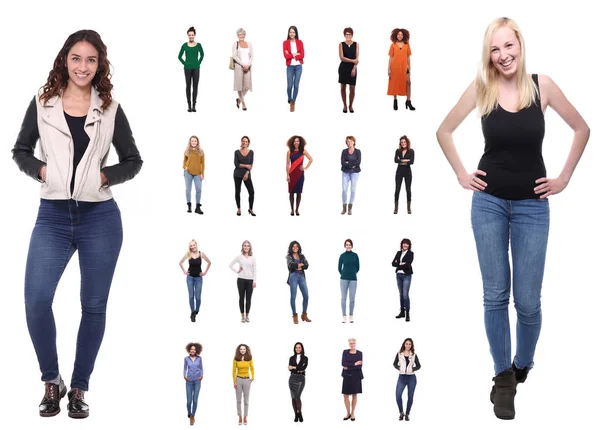 白人背景上不同年龄的多种族妇女 — 图库照片