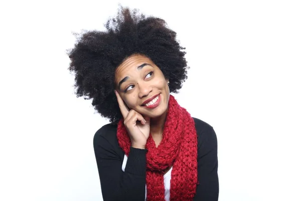 Mulher Afro Americana Bonita Está Pensando Algo — Fotografia de Stock