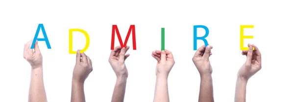 Mãos Segurando Letras Com Palavra Admirar — Fotografia de Stock