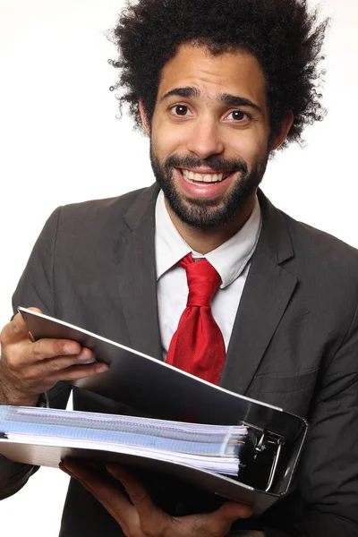 Black Businessman Working Documents — Stock Photo, Image