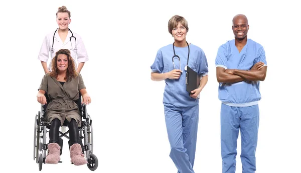 白い背景の医師と障害者 — ストック写真