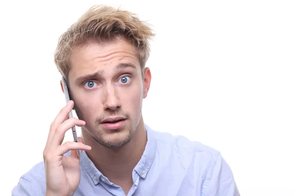 Kaukasische Man Spreekt Mobiele Telefoon — Stockfoto