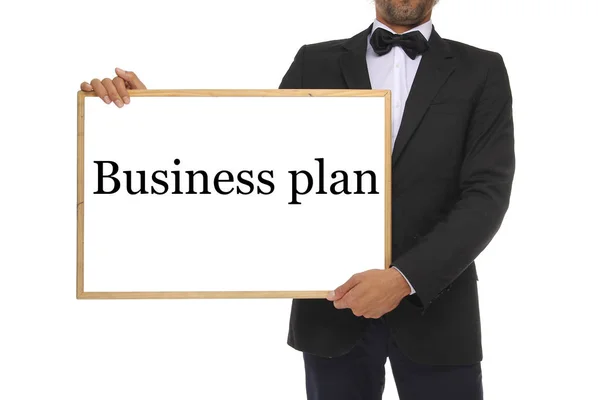 Businessman Holding Blackboard Word Business Plan — Stock Photo, Image
