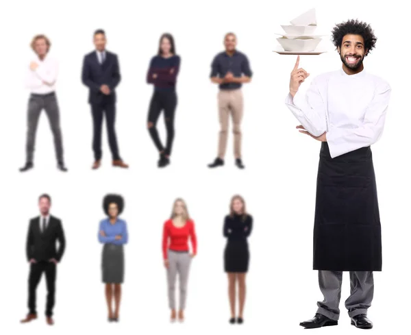 Afro American Cook Different Multi Ethnic People Background — Stock Photo, Image