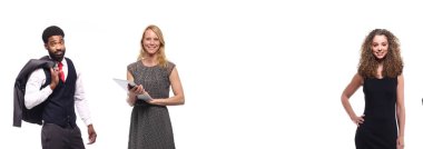 Erkek ve kadın beyaz arka planda poz