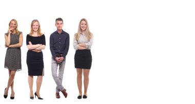 Erkek ve kadın beyaz arka planda poz