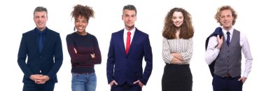 Çok ırklı insanlar kümesi beyaz arka plan üzerinde poz