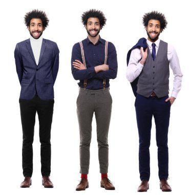 Beyaz arka planda farklı pozlar Afro-Amerikan adam