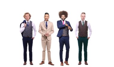 Beyaz arka planda çok ırklı erkek seti