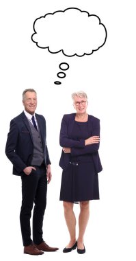 Konuşma balonu ile beyaz arka plan üzerinde Kafkas çift