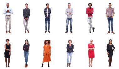 Çok ırklı insanlar kümesi beyaz arka plan üzerinde poz