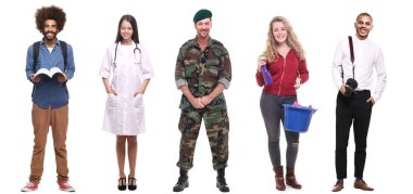 Farklı mesleklere sahip çok ırklı insanlar kümesi