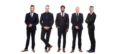 Beyaz arka planda çok ırklı erkek seti